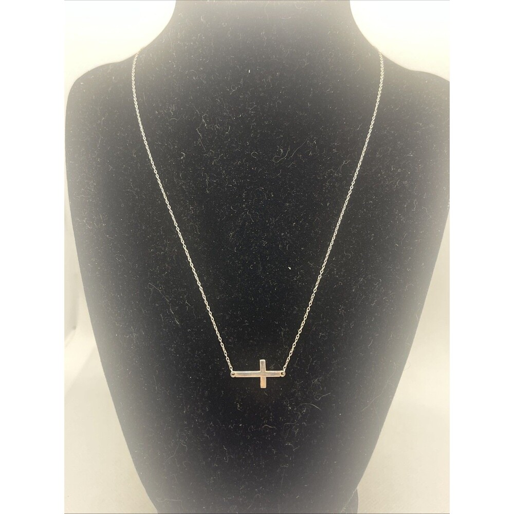 925 Sterling Silver Horizontal Sideways Cross Pendant Necklace JCM 18”